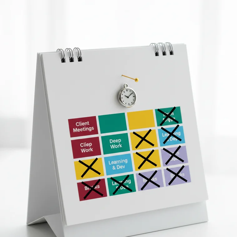 Osoba planująca dzień pracy w Kalendarzu Google, porządkująca przeładowany harmonogram spotkań w pracy zdalnej