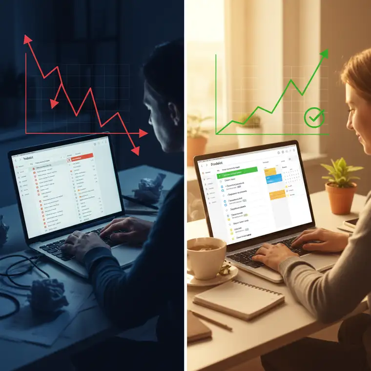 Widok aplikacji Todoist z oznaczonymi priorytetami i etykietami, ilustrujący ile zadań dziennie realnie zaplanować, aby efektywnie domykać plan dnia