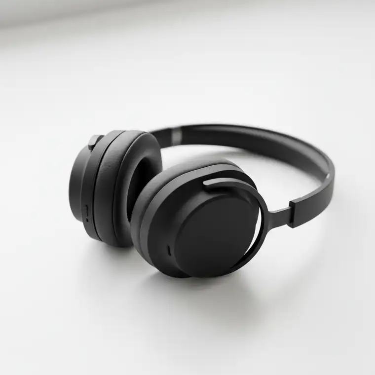 Pracownik w open space podczas godzinnego bloku deep work, skupiony przy biurku w słuchawkach w hałaśliwym biurze open space