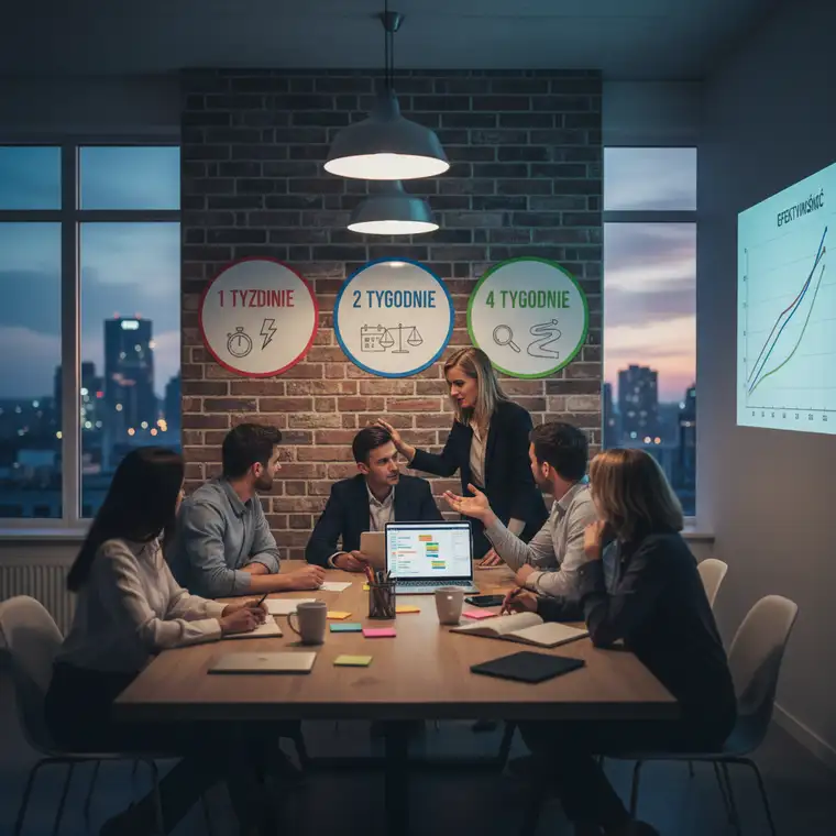 Wykres porównujący sprinty 1-, 2- i 4-tygodniowe pokazujący balans między feedbackiem, overheadem i głęboką pracą zespołu produktowego