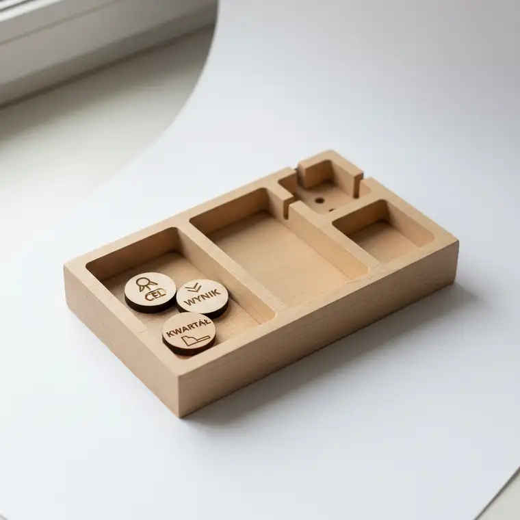 Zespół małej firmy planujący OKR-y na kwartał przy tablicy, omawiający liczbę celów kwartalnych w firmie do 20 osób