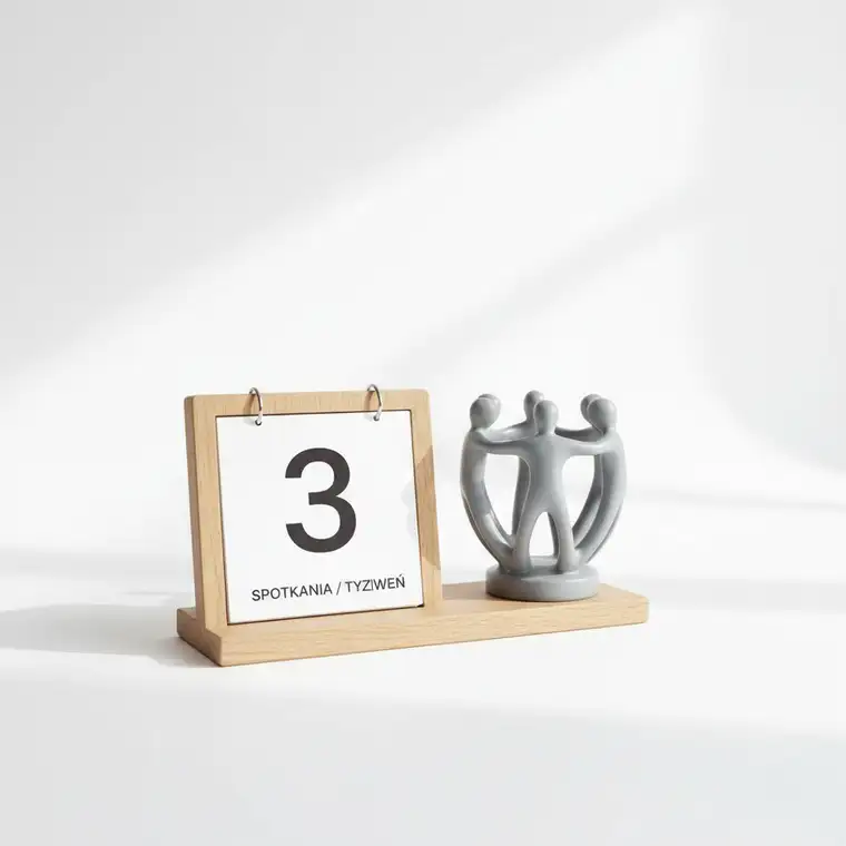 Ośmioosobowy zespół na krótkim spotkaniu statusowym ustalający ile spotkań statusowych tygodniowo potrzebuje zespół 8-osobowy, aby nie tracić czasu