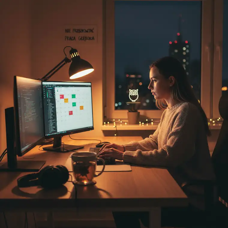 Wieczorna organizacja zadań w kalendarzu, planowanie bloków pracy głębokiej dopasowanych do rytmu dobowego osoby sowy