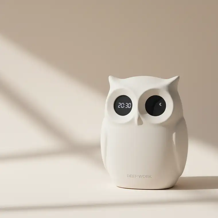 Osoba o chronotypie sowy pracująca wieczorem w skupieniu przy komputerze, symbolizująca najlepsze godziny pracy głębokiej zgodnej z rytmem dobowym