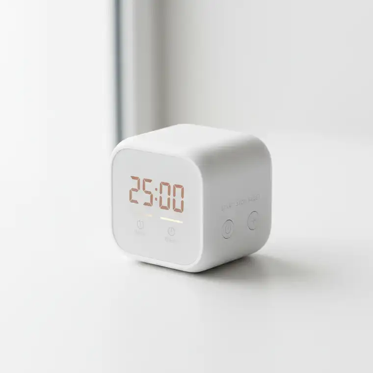 Osoba pracująca zdalnie przy biurku z kalendarzem i timerem, stosująca timeboxing do zadań w pracy zdalnej