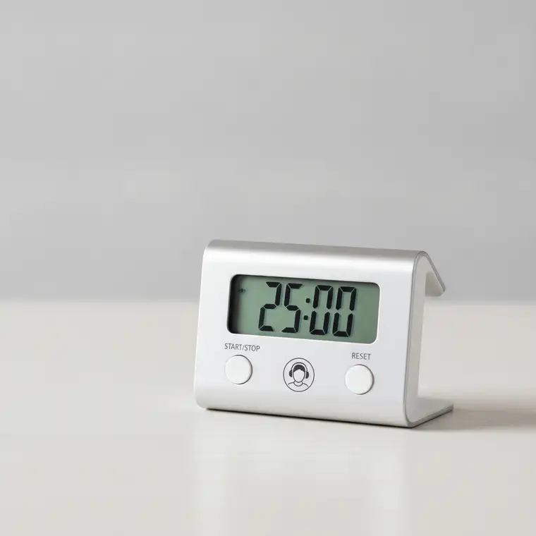 Osoba pracująca przy kuchennym stole w małym mieszkaniu, timeboxing, słuchawki i notatnik pomagają skupić się mimo hałaśliwych sąsiadów