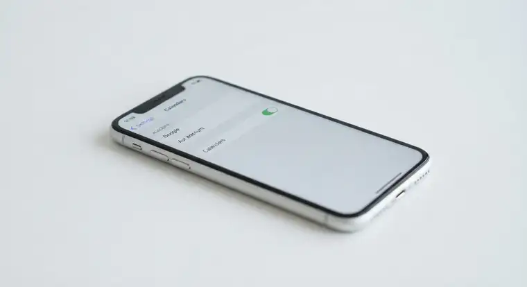 Synchronizacja kalendarza Google z iPhone na ekranie ustawień iOS z kontem Google i włączonym przełącznikiem Kalendarze