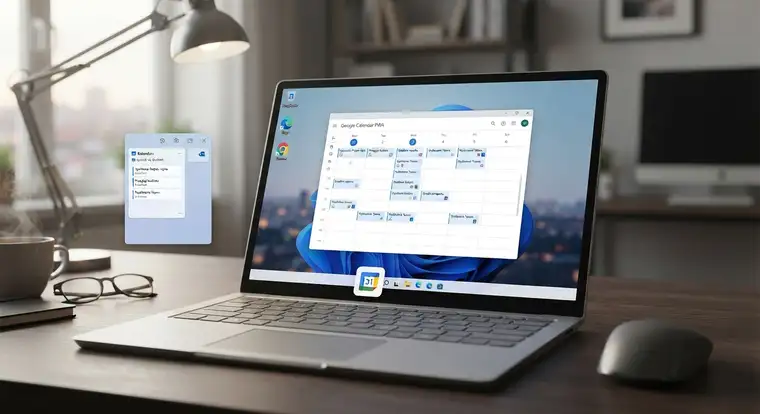 Powiadomienia i synchronizacja kalendarza Google na pulpicie Windows 11 z Outlookiem, Teams i telefonem